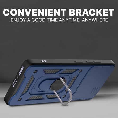 Image of Pikkme Back Cover for Poco M7 Pro 5G | D10 Tough Armor | 360 Protection Case | Sliding Camera Shield Cover & Ring Holder Stand Bumper Case (Blue)