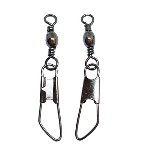 Unclesport 100Pcs Fishing Barrel Swivel with Safety Snap Saltwater Freshwater Ice Fishing Gear Bass Fishing Line Swivel 2/0#-2.56