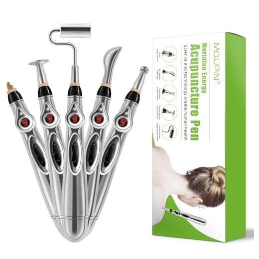 MQUPIN Akupunkturstift, Elektronische Akupunktur Stift, Elektronischer Massagestift mit 5 Massageköpfen, Massage Stift Meridian Energie Stift Therapiegerät zur Schmerzlinderung