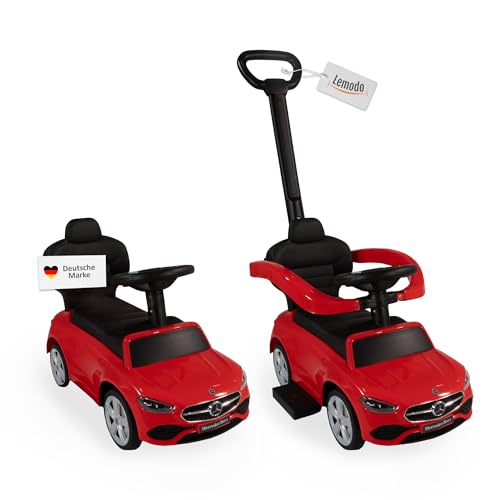Lemodo Rutschauto rot ab 1 Jahr – Rutscherfahrzeug Kinderfahrzeug mit Schiebestange und Sicherheitsbügel, Rutscherauto mit Staufach und Sound-Lenkrad, Lizenziertes Kinderspielzeug von Mercedes