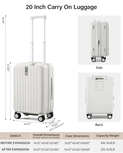 Hanke Top Opening 20" Bagage à main extensible à coque rigide Blanc fumé – Image 2
