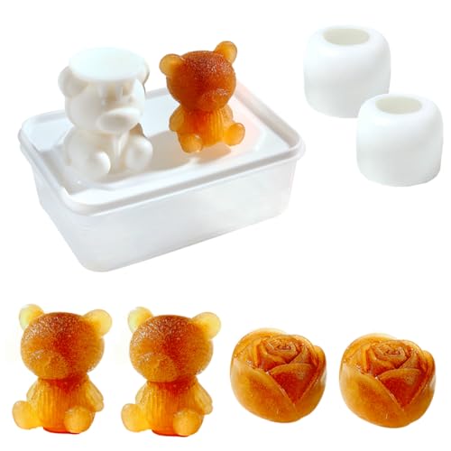 Doumiyo Large Ice Cube Molds, Bear & Rose Silicone Freezer Molds, Silicone Ice Cube Trays with Lid and Bin, 3D Ice Molds for Bourbon Cocktails Whiskey -  3D Ice Mold -1013
