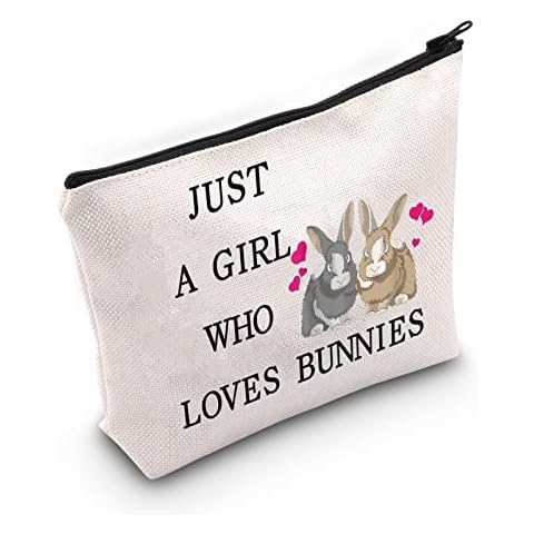 LEVLO Funny Bunny Cosmetic Bag Animal Lover Gift Just A Girl Who Loves Bunnies Makeup Zipper Pouch Bag Bunny Lover Gift For Women Girls, Who Loves Bunnies, Makeup Bag Cover