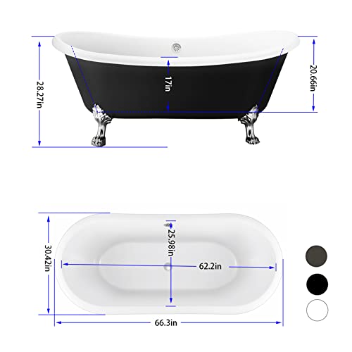 Mokleba 67" Acrylic Freestanding Bathtub, Free Standing Clawfoot Tub, Soaking Tub With Integrated Slotted Overflow, Toe-Tap Chrome Drain, Cupc Certified, Matte Black #TOP5