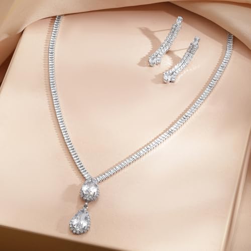 Image of Rubans White Zircon Studded Necklace Set Earrings Stylish Jewellery Gift