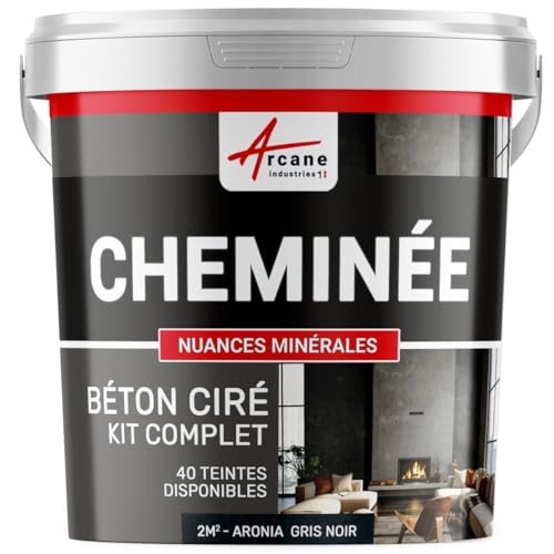 Béton ciré cheminée, kit avec primaire et vernis - 2 m² (en 2 couches) Aronia Gris Noir - ARCANE INDUSTRIES