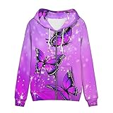 SEANATIVE Purple Butterfly Print Drawstring Pullover Hoodies Casual Full Zip Hoody Jumper Women Oversize Sweatshirt with Pocket XS-5XL