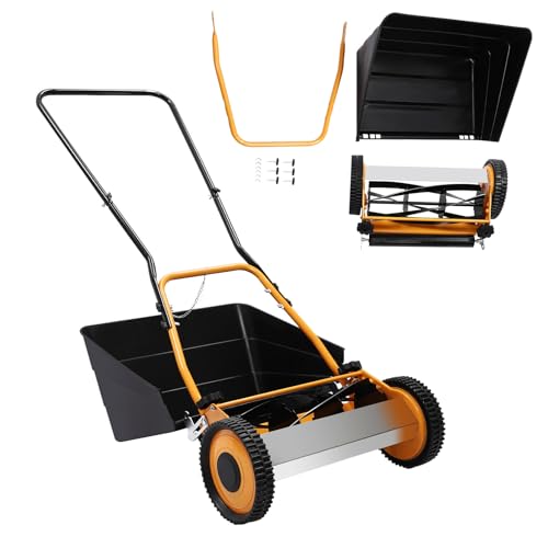 JAYGOVAN Push Lawn Sweeper, 16-inch Leaf & Grass Collector, Strong Rubber Wheels & Heavy Duty Thickened Steel Blade Push Reel Lawn Mower with Large Capacity Grass Collection Box,Height Adjustment - Thumbnail 6