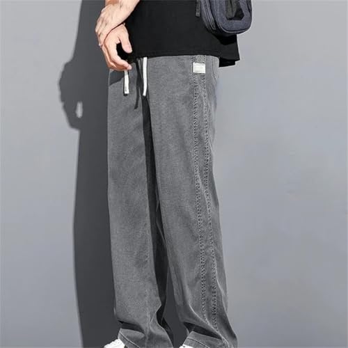 Men's Summer Thin Denim Jeans Loose Straight Fit Drawstring Elastic Waist Korean Casual Trousers Plus Size4