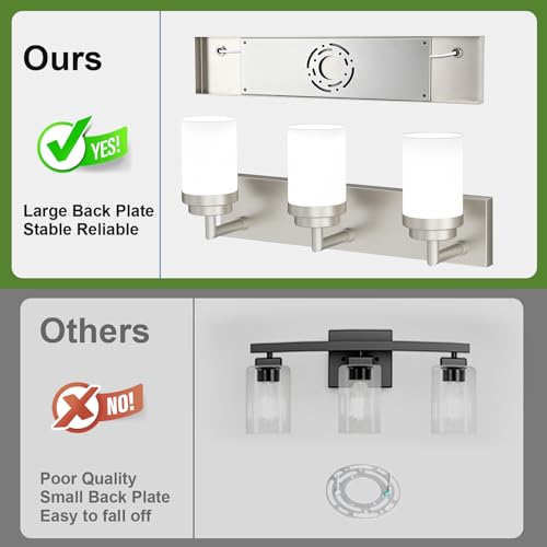 Image of Bathroom Light Fixtures, Brushed Nickel Bathroom Lighting Fixtures Over Mirror, Modern Vanity Light with White Glass Shade, Restroom Lighting Fixtures, 3-Light 22-inch