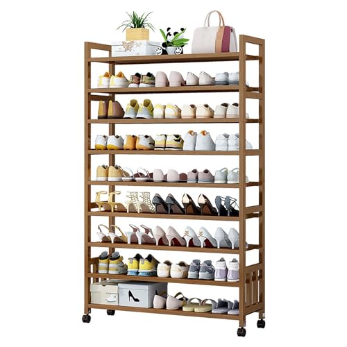 LONEU Scarpiera a 9 ripiani con rullo, organizer per corridoio in piedi in 100% bambù, multiuso, 27-45 paia, per camera da letto, armadio, ingresso, dormitorio (colore: A, dimensioni: 50 cm)