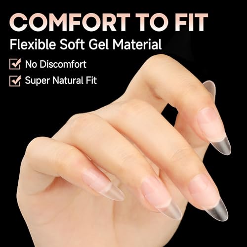 Image of UNA GELLA Medium Almond Gel Nail Tips: Full Matte Almond Shape Nail Tips Half Cover 216pcs Medium Almonds Press On Nails DIY Salon for Fake Acrylic False Nails 12 Sizes, Saving Design Gelly Tips