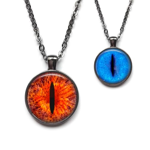 Glow in the Dark Dragon, Cat, Mythological Creature Eye Pendant Necklace, 16-25mm Glass Dome, Multiple Chain Options, Custom Colors