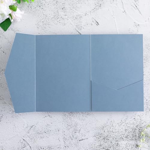 FEIYI Dusty Blue Tri-fold Laser Cut Wedding Invitation Pockets for 5x7 Card by FEIYI - Used condition - Image 5