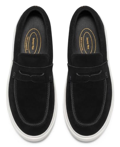Journey West Suede Slip-on Penny Loafers Sneakers Shoes for Men Black US 10.5