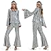 Ragelion Disco Outfit Damen,60er 70er Jahre Outfit Damen für Halloween Party mit Top Hose Zubehör