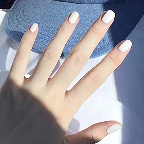 Sethexy Matte Fake Nail Tips Chic Oval Pure Colour False Nails Press on Nails for Women and Girls (White)