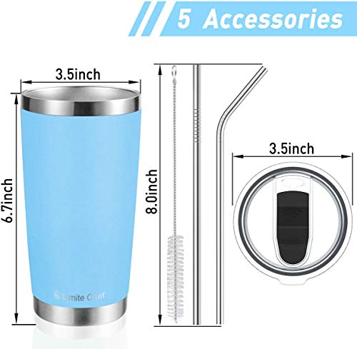 Image of Umite Chef 20oz Tumbler Double Wall Stainless Steel Vacuum Insulated Travel Mug with Lid, Insulated Coffee Cup, 2 Straws, for Home, Outdoor, Office, School, Ice Drink, Hot Beverage (20oz, Blue)