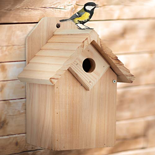Relaxdays Nistkasten für Vögel, 32 mm Einflugloch, Vogelhaus zum Aufhängen, unbehandeltes Holz, HBT: 25x19x16 cm, Natur – Bild 6