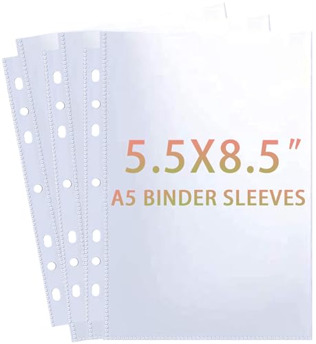30 Pack 60 Pockets 5.5x8.5 Sheet Protector Sleeves for 6 Ring A5 Binder A5 Mini 3 Ring Binder Ultra-Clear Playbill Holder Sleeves Double-Sided Top Loading Sheet Protector for Paper Report