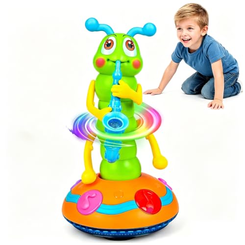 Dancing Saxophone Caterpillar Toy Electric Dancing Singing Caterpillar Crawling Toy Caterpillar Light Up Musical Sensory Toys for Baby Toys Over 12 Months Toddlers Gifts(Pink/Blue Random)