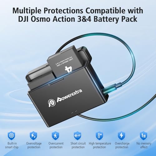 Powerextra Osmo Action 4&3 Battery Set, 2 Pack 1850mAh Rechargeable Batteries with Fast Dual USB-C Charger Compatible with DJI Osmo Action 4/3 Camera Accessories - Image 5