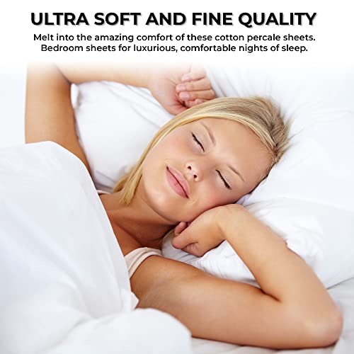 Tribeca Living Egyptian Cotton Twin Bed Sheet Set, 350 Thread Count, Extra Deep Pocket, White