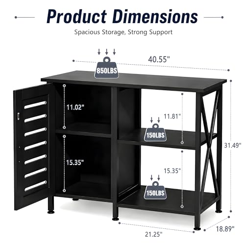 Image of Herture 40-50 Gallon Fish Tank Stand, Aquarium Stand with Cabinet Accessories Storage, Heavy Duty Metal Frame, 40.55 inch L*18.89 inch W Tabletop, 850LBS Capacity, Black PG02YGB