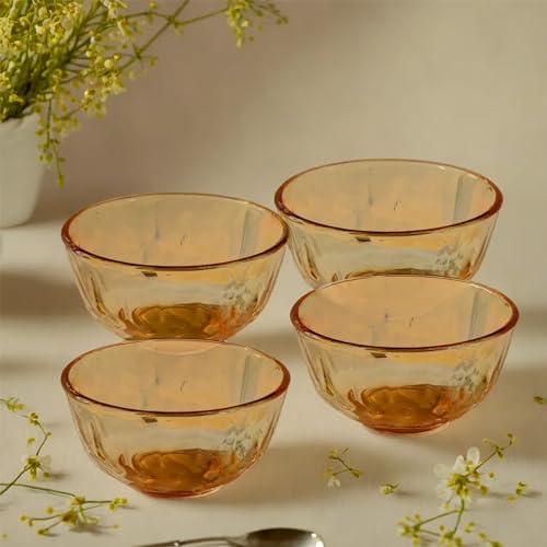 Image of The Better Home Set of 4 Borosilicate Glass Bowls | 980 ml Each | Microwave Safe | Scratch Resistant | Serving & Mixing Bowls for Kitchen | Round | Transparent | Amber