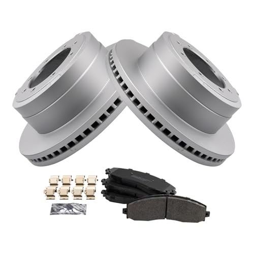 Image of TRQ Brake Pad & Rotor Kit Semi-Metallic Premium G-Coated Rear Compatible with 2013-2019 Ford F-350 Super Duty 2013-2016 F-450 Super Duty