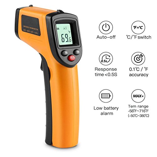 Preisvergleich Produktbild Infrarot-thermometer Temperaturmessgerät,CLKJCAR IR Laser Digital Thermometer ,kühlschrankthermometer küchenthermometer Thermometer(-50°C bis 380°C)mit LCD Beleuchtung