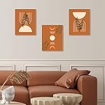 HLNIUC Boho Wall Art, décor géométrique, (12X16inch) toile d'art travail, photo minimaliste, imprimé mural beige, affiche orange brûlé pour chambre salle de bains salon abstrait impression décoration esthétique