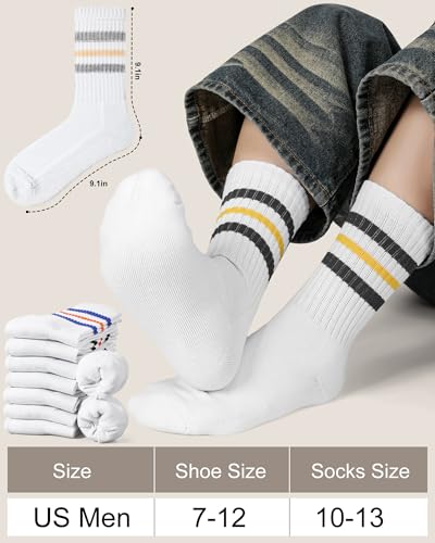 Eurzom 8 Pairs Striped Socks for Men Retro Striped Cotton Crew Athletic Cushion Socks men Size 7-124