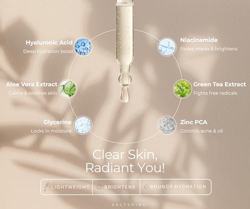 Image of 10% Niacinamide Face Serum with 0.2% Hyaluronic Acid | Dermatologically Tested | Brightening, Hydrating, Acne Marks & Dark Spot Removal | Oil Control, Pore Tightening | For Glowing Skin | All Skin Types | 30ml, CLEAR - ( PACK OF 1 ) (OTHER)