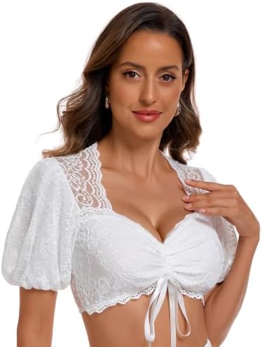 (-66%) SIMIYA Dirndl Bluse Damen Spitze Dirndlbluse Weiß mit Puffärmel Kordelzug