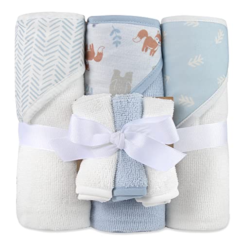 Image of Hooded Baby Bath Towel and Washcloth 6 Piece Set for Newborns Infants & Toddlers, Boys & Girls Baby Hooded Towels (Forest Fun)