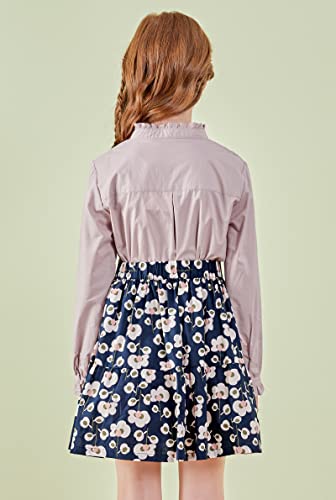 Image of SOLOCOTE Girls White Blouse Ruffle Long Sleeve Button Down Shirts Princess Cotton Loose Soft Tops Spring and Summer, 190903 5-6 Lightpurple