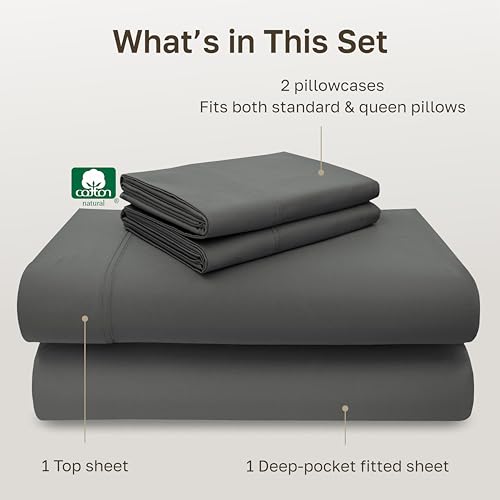 Image of California Design Den Deep Pocket Queen Sheet Set - Luxury 600 Thread Count Sateen, 100% Cotton Sheets Queen Size Bed Set, Soft, Crisp and Durable Bedding - Dark Grey