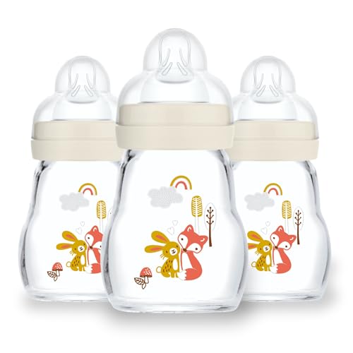 Image of MAM Feel Good Slow Flow Premium Glass Baby Bottles, Easy Switch Between Breast and Bottle, 5oz, 0+ Months, Unisex, 3 Pack