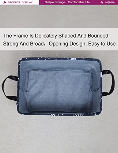 Image of Rectangular Storage Basket Fabric Organizer Bin for Toys,Books,Clothes,Gifts,Pets-Perfect for Home,Office,Nursery,Dorm,Shelf(Rec-Blue star )