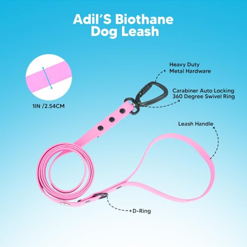 Image of Adil's Biothane Waterproof Dog Collar, Dog Leash & Collar Leash Combo | Heavy Duty TPU Coated Webbing | Adjustable Quick Release Buckle | Odour Resistant (Pink, M-18, Leash Only)