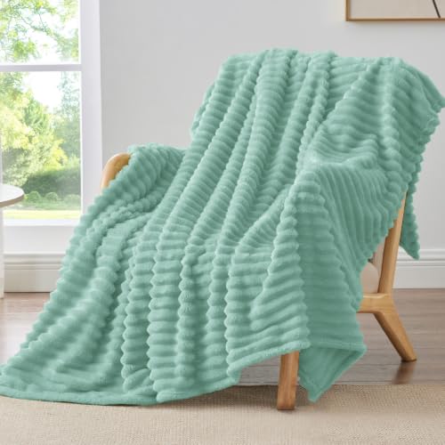 Image of BEDELITE Ribbed Twin Blanket for Couch & Bed, Seafoam, 60 inchx80 inch | Ultra-Soft Plush Fleece, Cozy, Warm Yet Lightweight, Ribbed Texture, Home Decor, Machine Washable, Giftable, All-Season Use