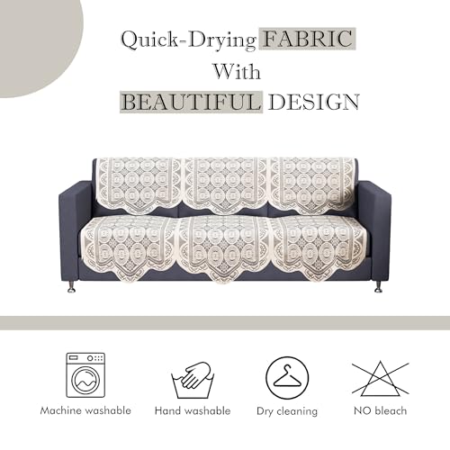 Image of Kuber Industries (Set of 6) Stylish & Durable Cotton Sofa Covers 3 Seater | Washable Sofa Protector /Mat | Suitable Slipcover for Living Room & Office | Plain Circle - Off White