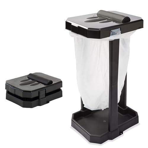 Image of Collapsible Trash Can & Portable Garbage Bin with Reinforced Frame, 2 Ground Stakes, Trash Bag Holder - Includes Built-in Bag Dispenser & 20 Bags for Camping, RV, Outdoor & Home Use