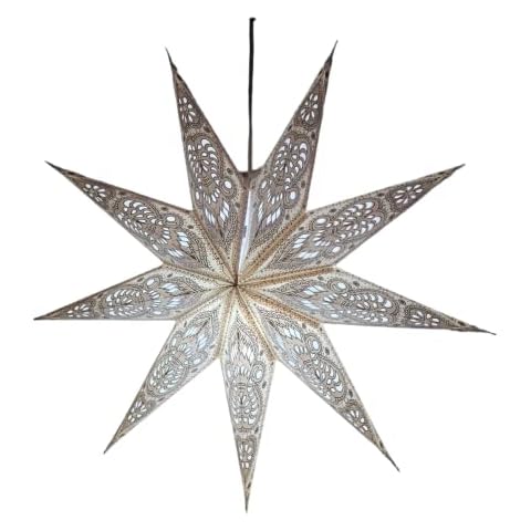 YEPSIO Paper Star 9 Pointed Lantern Lampshade Paper Star Light Shades Large 60cm Star Hanging Decorations for Christmas Wedding Home Decoration Birthday Party White Grey 9 001 Cover