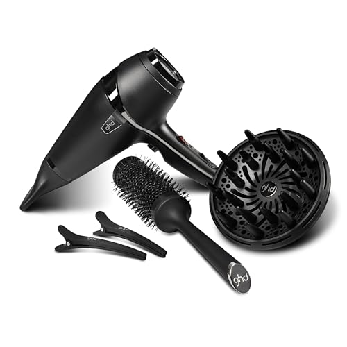 ghd Air Kit Phon Professionale, Include Asciugacapelli Effetto Anticrespo con Motore AC e Tecnologia a Ioni, Beccuccio, Diffusore, 2 Clips e Spazzola in Ceramica, per uno Styling da Salone