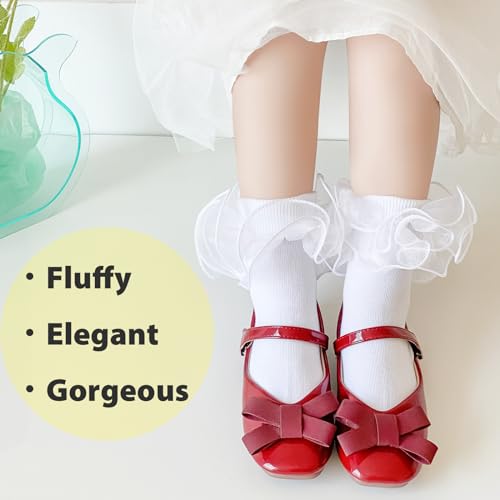 Mini angel Girls Ruffle Socks Double Lace Frilly Dress Socks Kids Turn Cuff Socks for Toddler Little Girls 2/3 Pack2