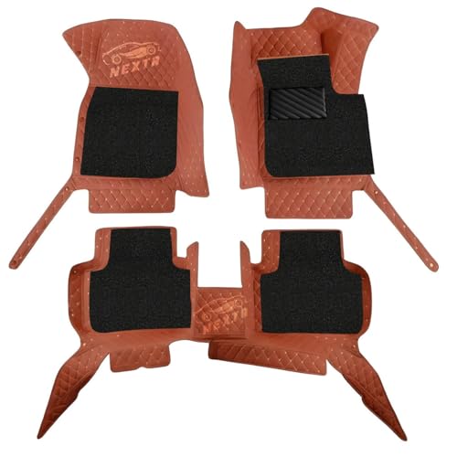 Image of NEXTA Premium Nappa Luxury Leather with Grass Mat Complete Set || 100% Waterproof and Washable||7D Cars Floor Mats for VinFast VF MPV 7-7 Seater (All 3 Rows) | Color : (Tan & Black)