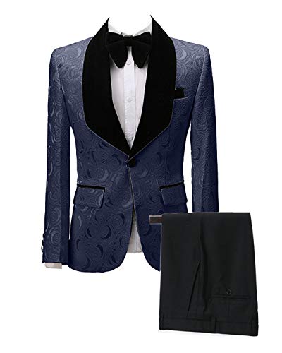 GATMSTZ Men Stylish Jacquard 2 Piece Suit Formal Shawl Lapel Wedding Prom Tuxedo