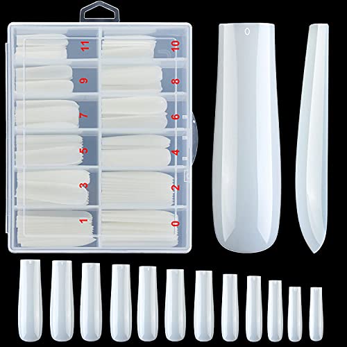 120Pcs Extra Long Nail Tips with Box,Clear XXL Straight Tapered Square Full Cover Nail Tips, Press On False Nail Tips for Salons and DIY Nail Art at Home (Natural)